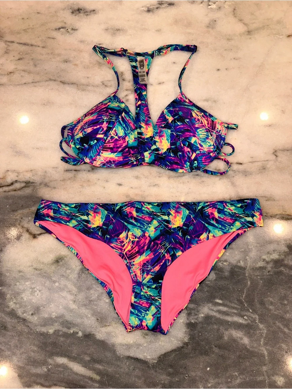 Pink by‎ Victorias Secret Size M/L Women's Multi-Color Strappy Bikini Set